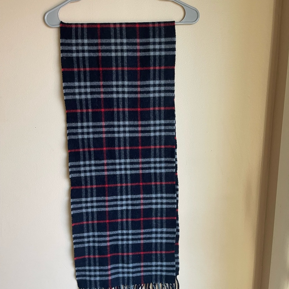 Authentic Burberrys vintage nova check blue wool scarf (F1062) - Picture 2 of 7